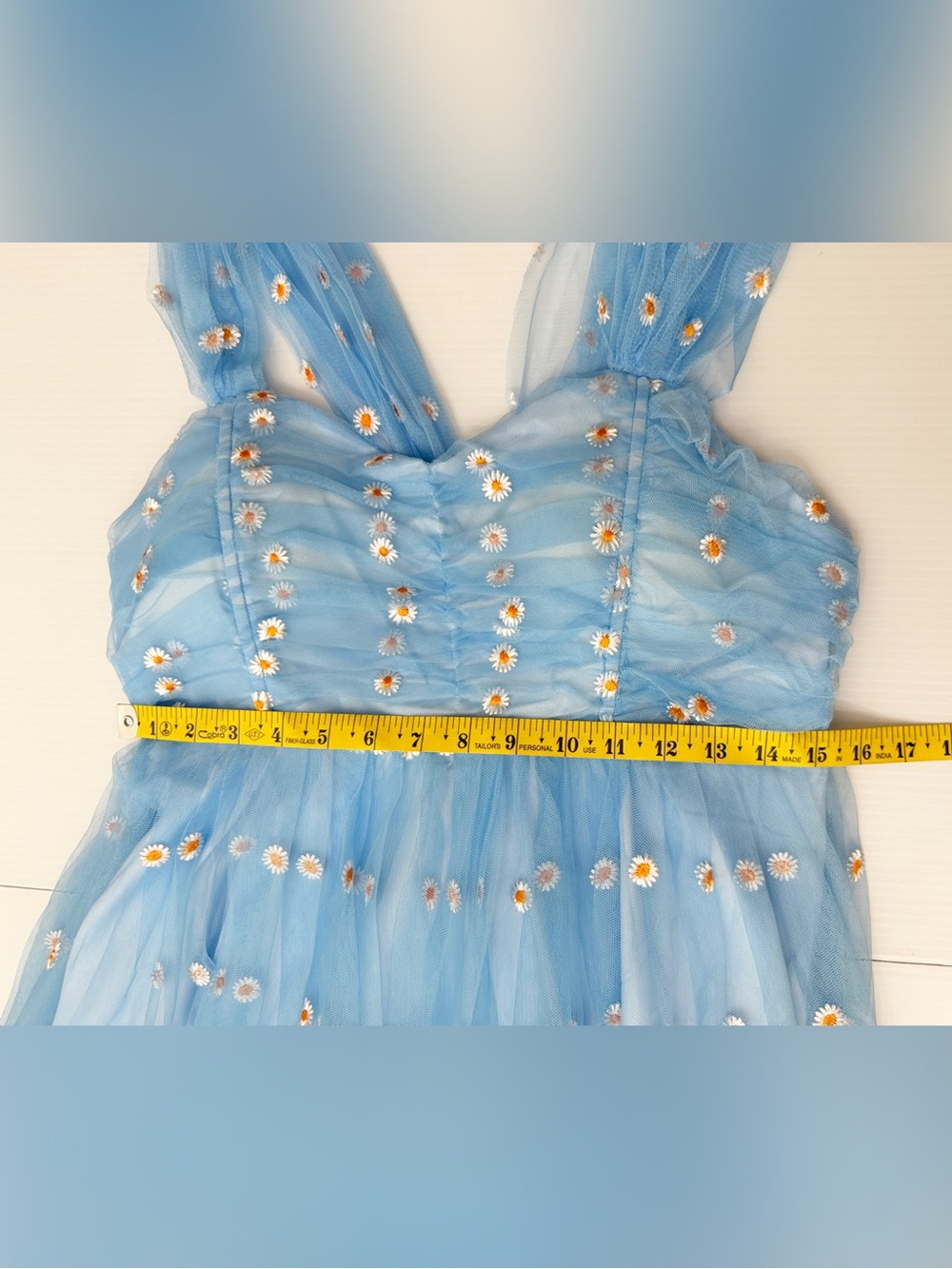 Unique Vintage - Light Blue Floral Mesh Tulle Party Dress - L - Picture 12 of 15